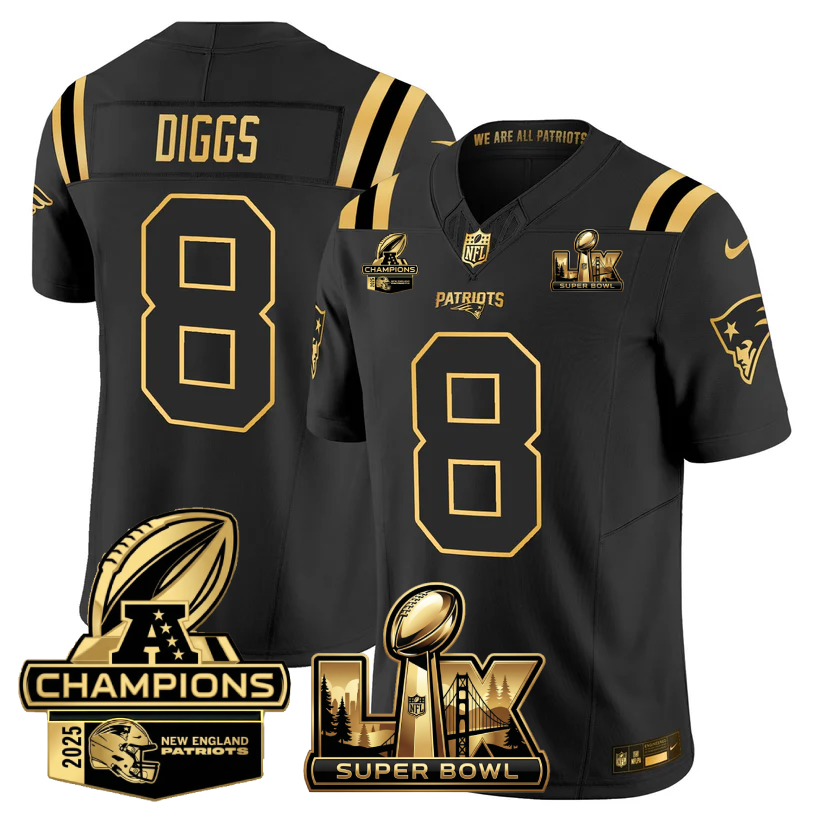 NE Super Bowl LX - AFC Champions Patch Gold Vapor Limited Jersey - All Stitched-DTD