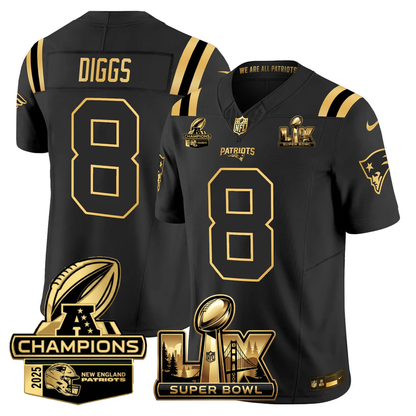 NE Super Bowl LX - AFC Champions Patch Gold Vapor Limited Jersey - All Stitched-DTD