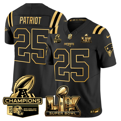 NE Super Bowl LX - AFC Champions Patch Gold Vapor Limited Jersey - All Stitched-DTD