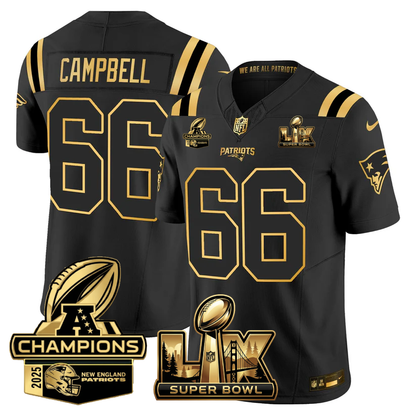 NE Super Bowl LX - AFC Champions Patch Gold Vapor Limited Jersey - All Stitched-DTD