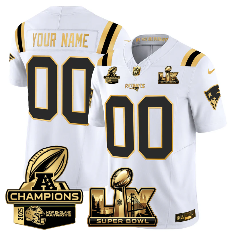Custom NE Super Bowl LX - AFC Champions Patch Gold Vapor Limited Jersey - All Stitched-DTD