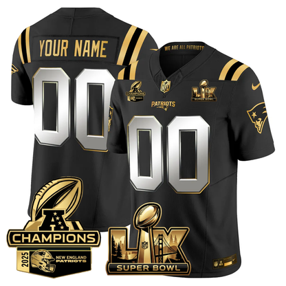 NE Super Bowl LX - AFC Champions Patch Gold Vapor Limited Jersey - All Stitched-DTD