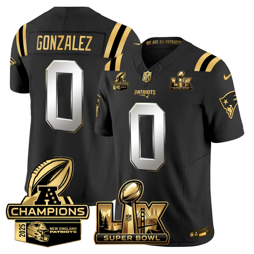 NE Super Bowl LX - AFC Champions Patch Gold Vapor Limited Jersey - All Stitched-DTD