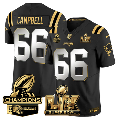 NE Super Bowl LX - AFC Champions Patch Gold Vapor Limited Jersey - All Stitched-DTD