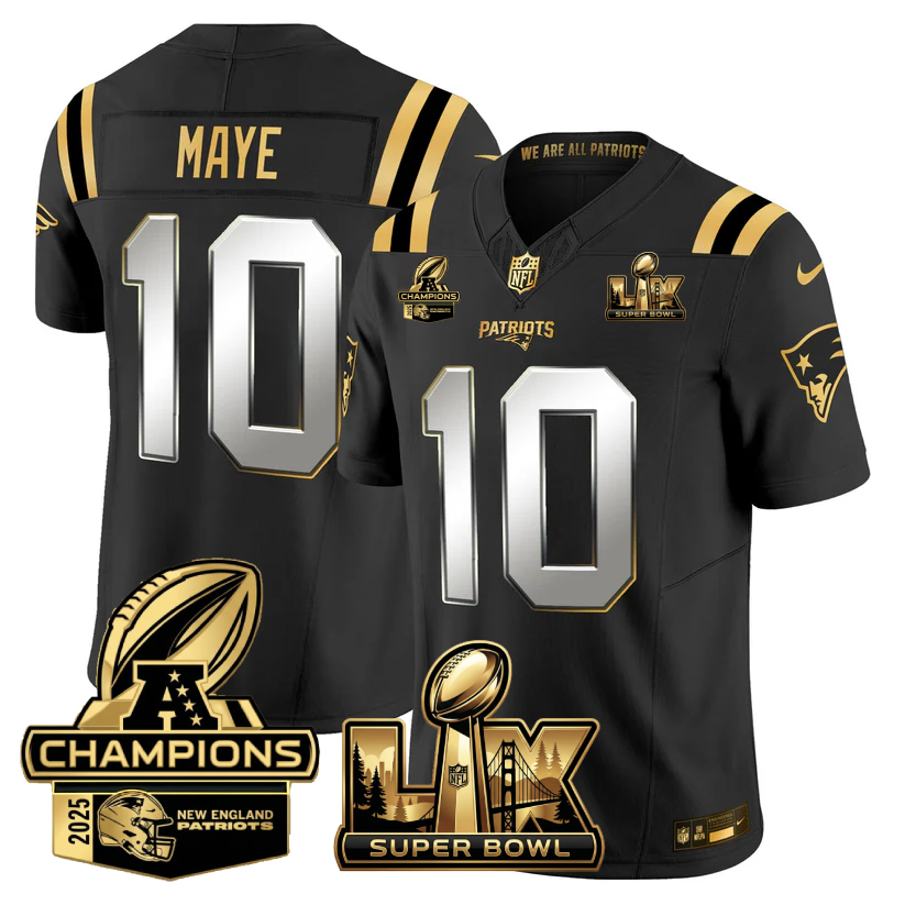 NE Super Bowl LX - AFC Champions Patch Gold Vapor Limited Jersey - All Stitched-DTD