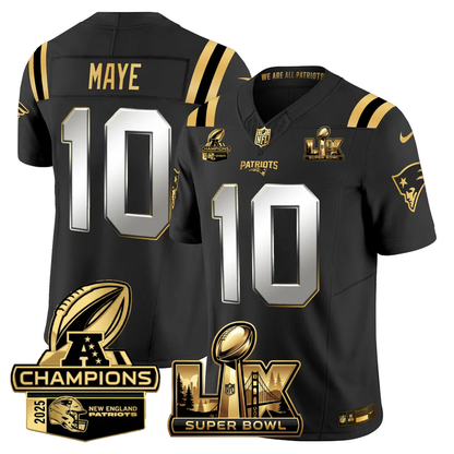 NE Super Bowl LX - AFC Champions Patch Gold Vapor Limited Jersey - All Stitched-DTD