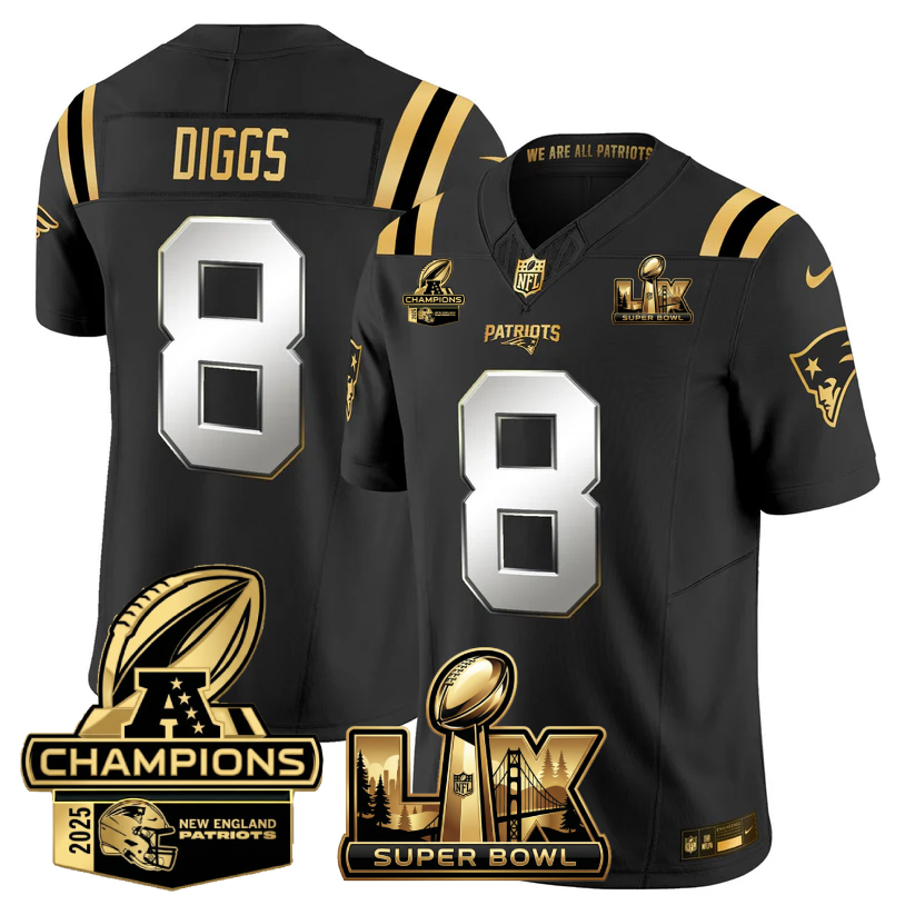 NE Super Bowl LX - AFC Champions Patch Gold Vapor Limited Jersey - All Stitched-DTD