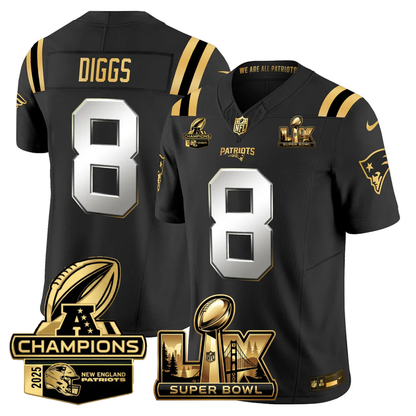 NE Super Bowl LX - AFC Champions Patch Gold Vapor Limited Jersey - All Stitched-DTD