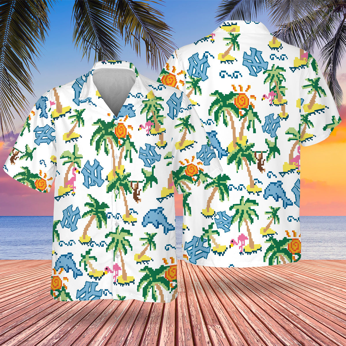 NYY Pixel Hawaiian Design Button Shirt-DTD
