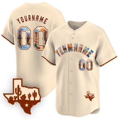 CUSTOM WHITE TEXAS ART BASEBALL JERSEY - EMBROIDERED-DTD