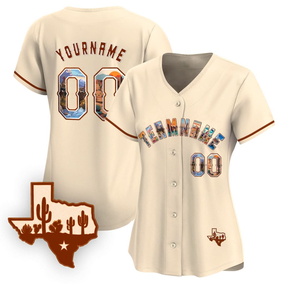CUSTOM WHITE TEXAS ART BASEBALL JERSEY - EMBROIDERED-DTD