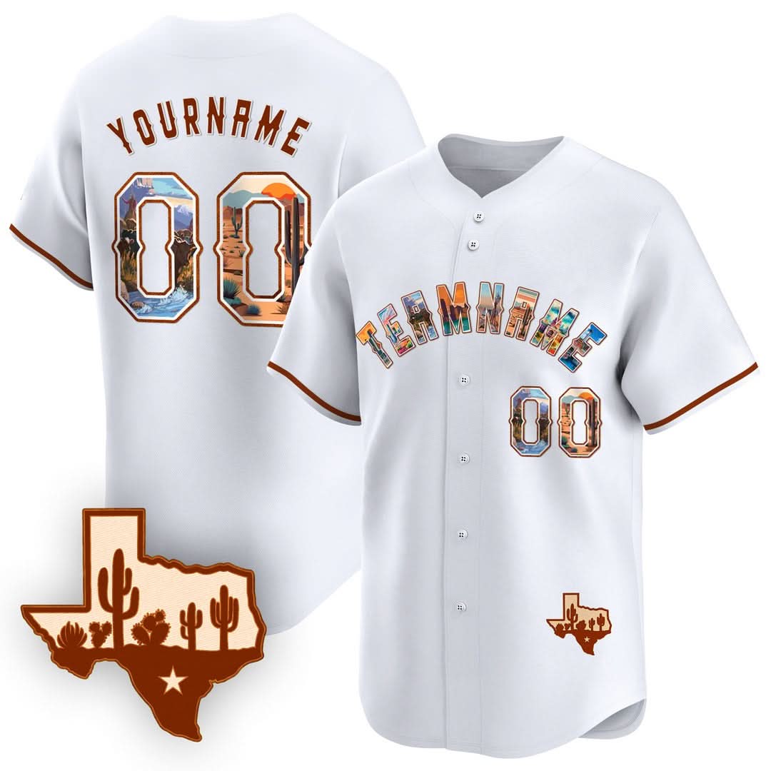 CUSTOM WHITE TEXAS ART BASEBALL JERSEY - EMBROIDERED-DTD