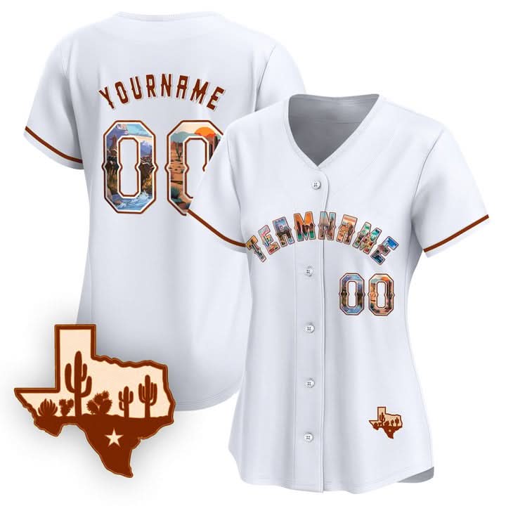 CUSTOM WHITE TEXAS ART BASEBALL JERSEY - EMBROIDERED-DTD