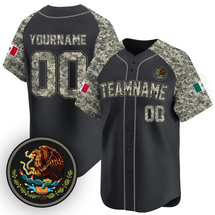 CUSTOM ALTERNATE BLACK CAMO - BLACK MEXICO BASEBALL JERSEY - EMBROIDERED-DTD