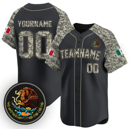CUSTOM ALTERNATE BLACK CAMO - BLACK MEXICO BASEBALL JERSEY - EMBROIDERED-DTD