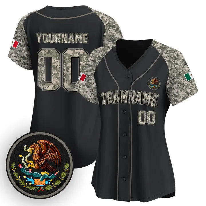 CUSTOM ALTERNATE BLACK CAMO - BLACK MEXICO BASEBALL JERSEY - EMBROIDERED-DTD