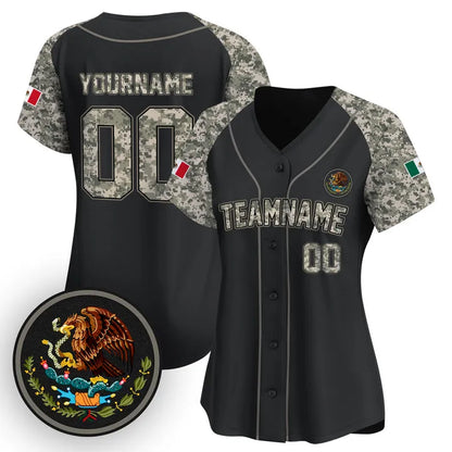CUSTOM ALTERNATE BLACK CAMO - BLACK MEXICO BASEBALL JERSEY - EMBROIDERED-DTD