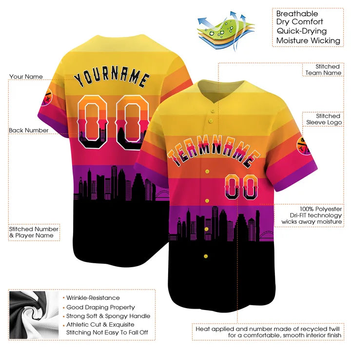 CUSTOM 3D AUSTIN CITY NIGHT PATTERN BASEBALL JERSEY - PRINTED-DTD
