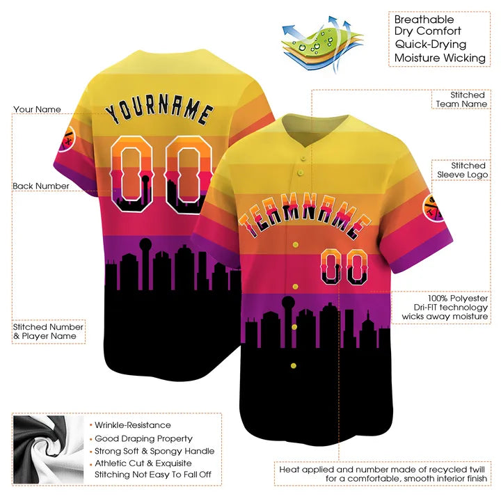 CUSTOM 3D DALLAS CITY NIGHT PATTERN BASEBALL JERSEY - PRINTED-DTD