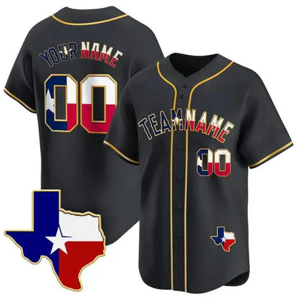 CUSTOM BLACK GOLD TEXAS FLAG BASEBALL JERSEY - EMBROIDERED-DTD