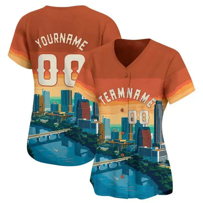 CUSTOM ORANGE 3D AUSTIN CITY TEXAS PATTERN BASEBALL JERSEY - PRINTED-DTD