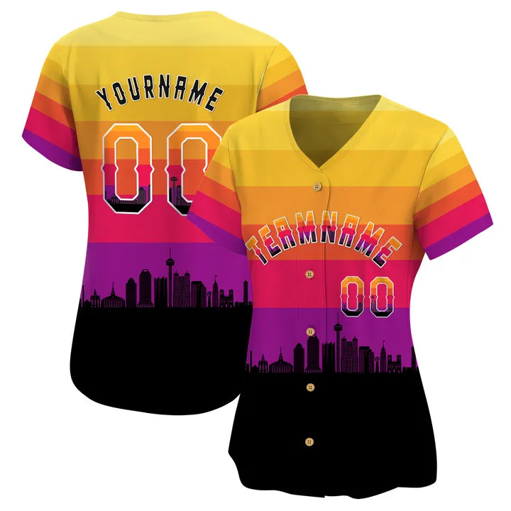 CUSTOM 3D SAN ANTONIO CITY NIGHT PATTERN BASEBALL JERSEY - PRINTED-DTD