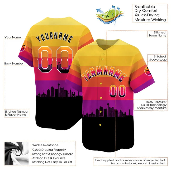 CUSTOM 3D SAN ANTONIO CITY NIGHT PATTERN BASEBALL JERSEY - PRINTED-DTD