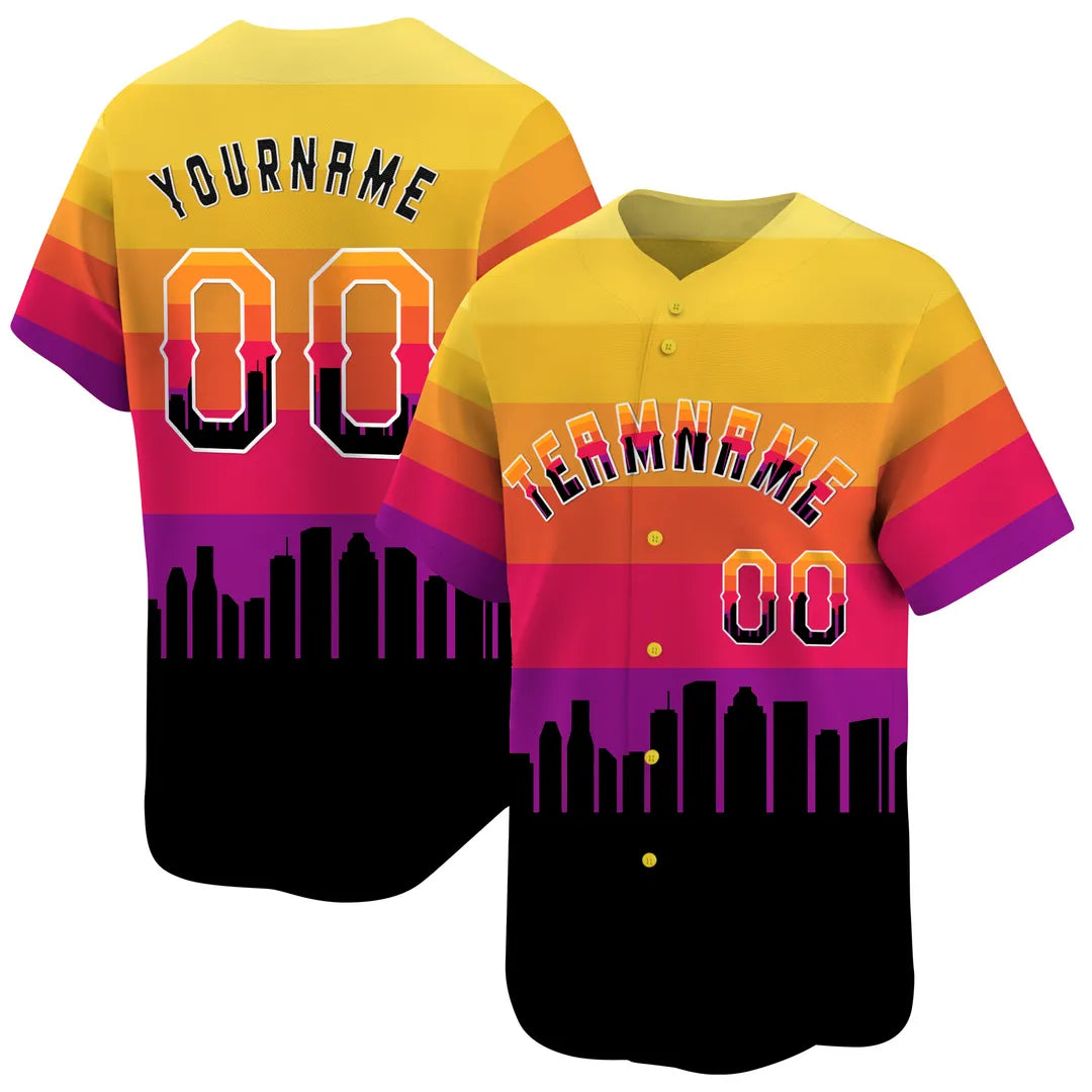 CUSTOM 3D HOUSTON TEXAS CITY NIGHT PATTERN BASEBALL JERSEY - PRINTED-DTD