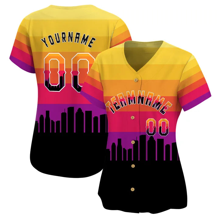 CUSTOM 3D HOUSTON TEXAS CITY NIGHT PATTERN BASEBALL JERSEY - PRINTED-DTD