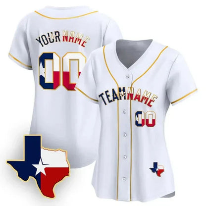 CUSTOM WHITE GOLD TEXAS FLAG BASEBALL JERSEY - EMBROIDERED-DTD