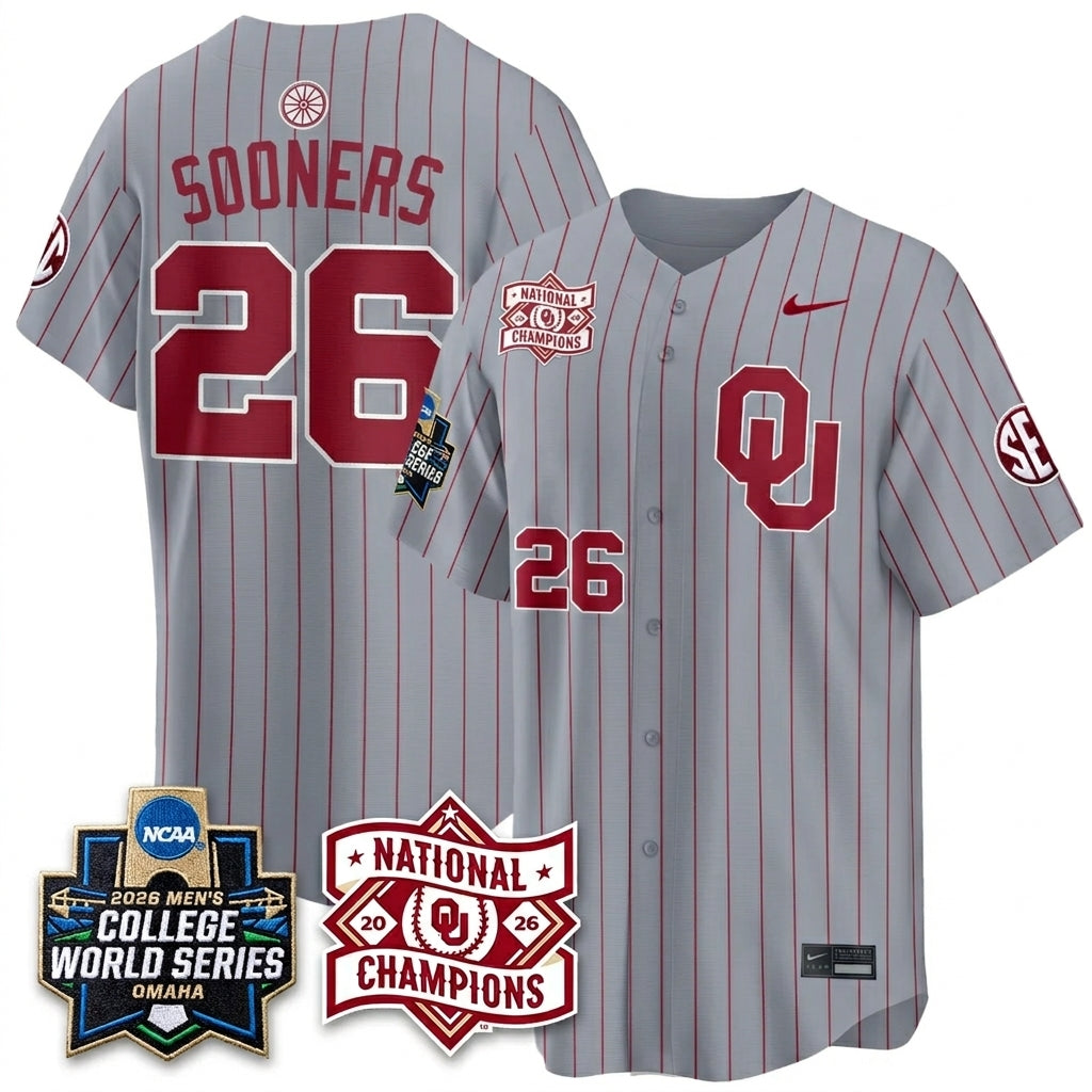 OU 2026 NCAA Baseball College World Series Champions Vapor Jersey - Stitched-DTD