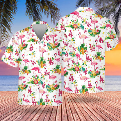 LAD Flamingo Hawaiian Design Button Shirt-DTD