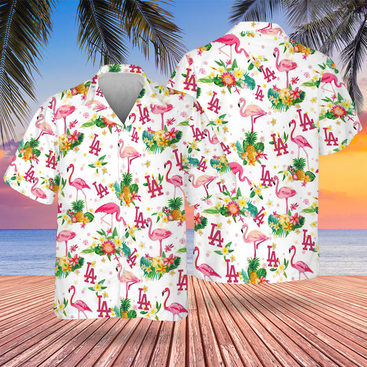 LAD Flamingo Hawaiian Design Button Shirt-DTD